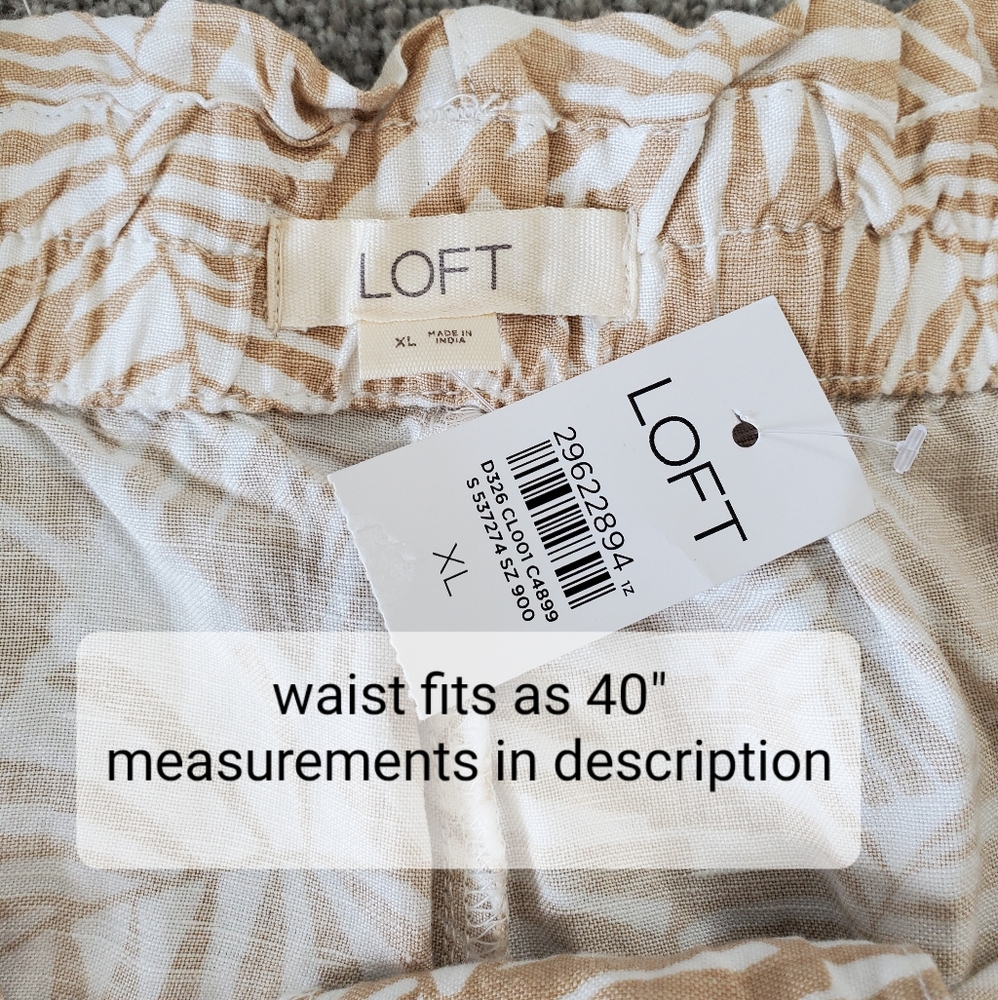 LOFT printed cinched front tie high waist shorts, 40", beige/ white - Picture 6 of 9